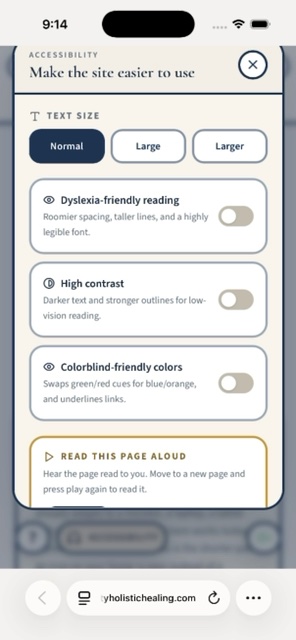 The Trinity app, Accessibility screen