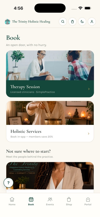 The Trinity app — Book screen